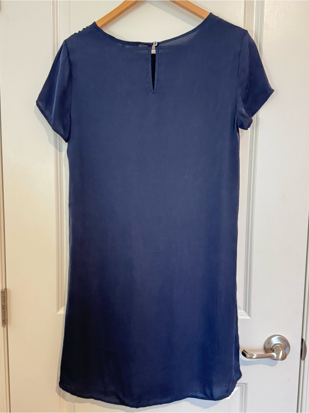 Quince Silk T-Shirt Dress Small Navy Blue High Low Short Sleeve Classic Casual - Picture 3 of 6